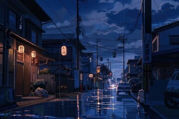 anime street scene at night