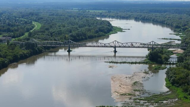 Beautiful Landscape Bridge River Vistula Pulawy Aerial View Poland