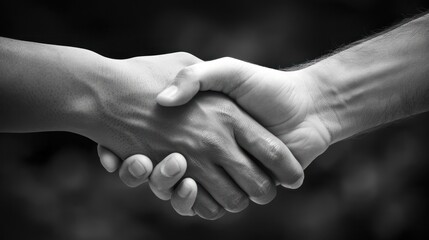 Monochrome black and white style of two persons shaking hands for business deal. AI generated image