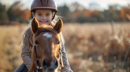 Obraz premium Young Girl Riding on the Back of a Brown Horse