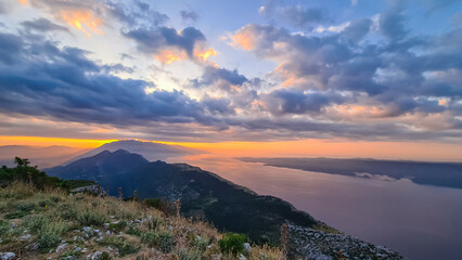 Scenic view from top of mount Kula near Omis, Dinara mountains, Split-Dalmatia, Croatia, Europe....