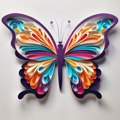 multicolor. Enchanting Swirlwing butterfly. Paper cutting art style. isolate white background