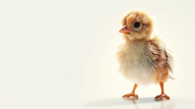 Brown cute baby chicken on white background AI generated image