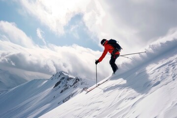 skier going down a steep mountain slope