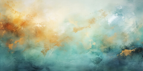 Abstract background with textured gradient soft pastel turquoise, yellow and grey with distressed paint strokes - obrazy, fototapety, plakaty