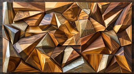 Wooden Geometric Art with Intricate Triangular Design
