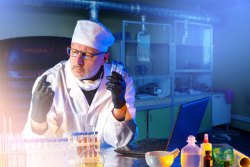 Medical Researcher Examining Samples in Test Tubes in a Lab Setting