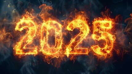 Fototapeta premium 2025 in flames on a black background