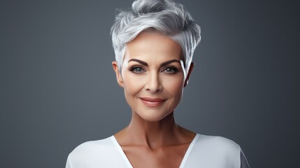 Elegant 50s mature woman close up portrait for skincare beauty and middle age skincare cosmetics
