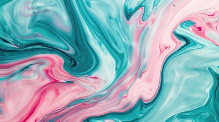 Abstract background Pink and teal acrylic color liquid ink swirl wavy pattern texture. AI generated