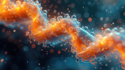 dna , mollecular abstract design in turquoise and orange colors.
