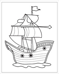 Pirate Ship Coloring Pages, Ship Vector, black and white ship illustration