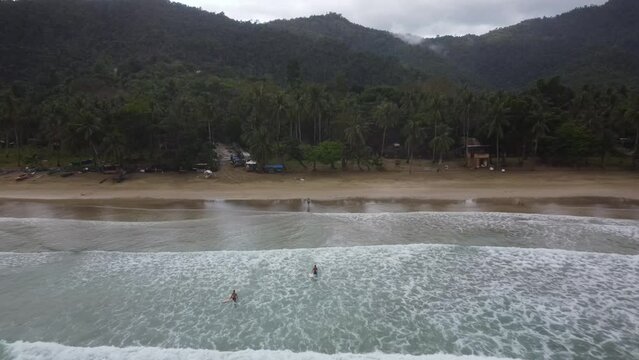 Aerial video of the sea coastline, Puerto Princesa, Palawan