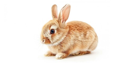 Obraz premium Portrait cute brown rabbit animal sitting white background. AI generated image