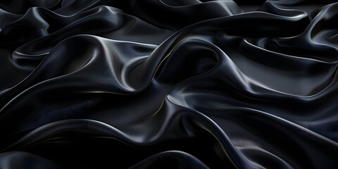 Obraz premium 3D abstract of a single wave of black silk, rimmed with light as it flows through the darkness