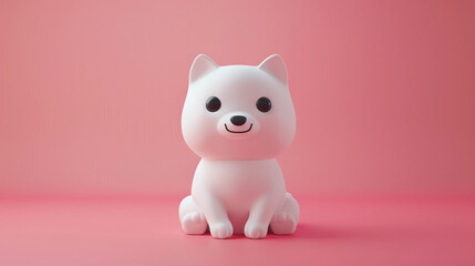 Illustrated 3d white cute cat smiling with pink background