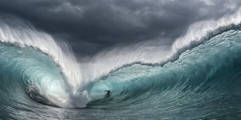 Surfing ocean wave. Surfer on big wave.