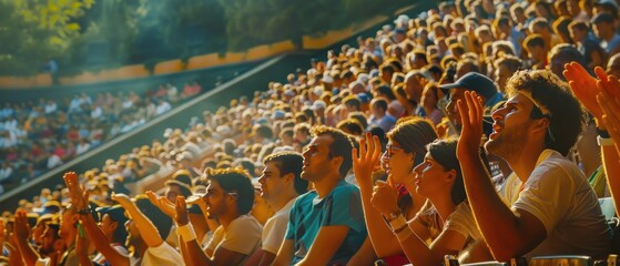 A crowd of people are watching a sporting event. The atmosphere is lively and energetic, with fans cheering and clapping. Tennis Roland Garros Concept