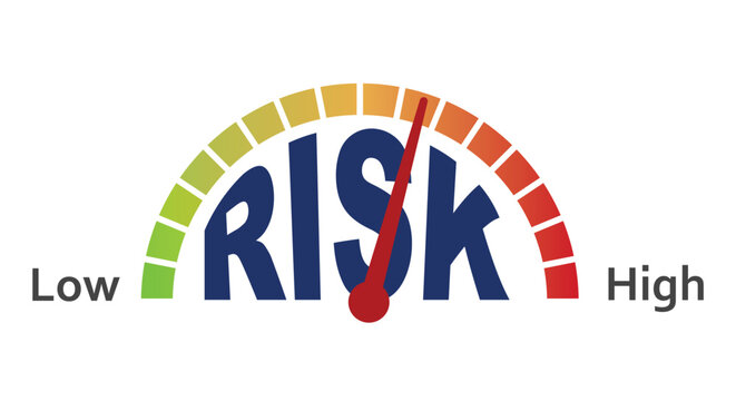 Risk management and Risk Assessment level data in speed meter of a fuel meter with green and red color Risk meter for Risks management. Business hazards and business risks in business management.