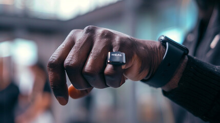 An inventor unveiling a wearable device that translates sign language into spoken words in real-time — perseverance and patience, trials and trials, success and victory