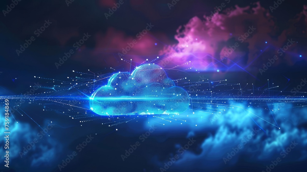 Wall mural a sleek, minimalist representation of cloud computing, with data flowing seamlessly between intercon
