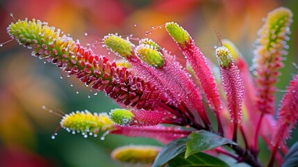 Dew-covered Colorful Flower Spikes - obrazy, fototapety, plakaty