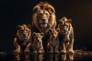 Gordijnen The lion family on a black background © Александр Лобач