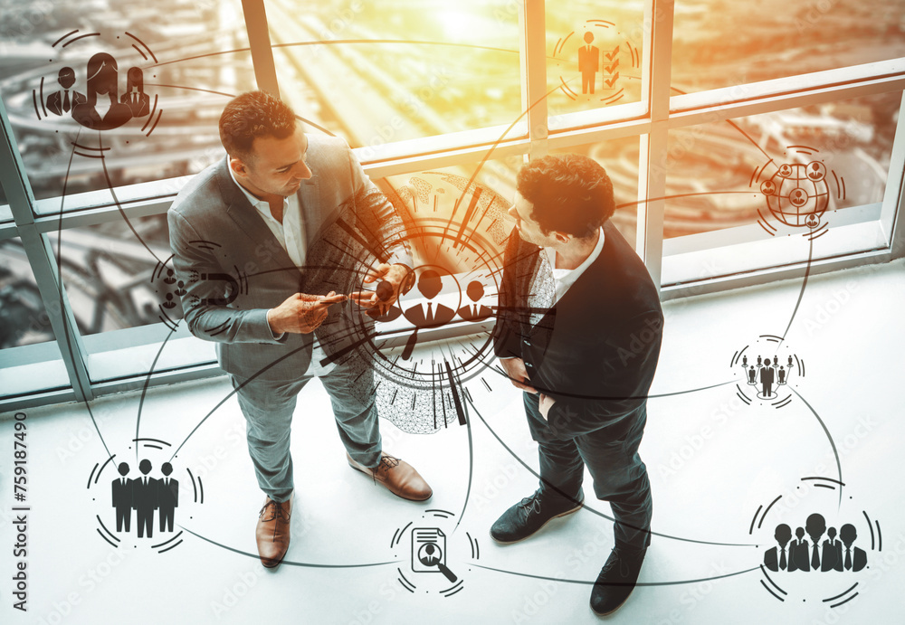 Poster human resources recruitment and people networking concept. modern graphic interface showing professi