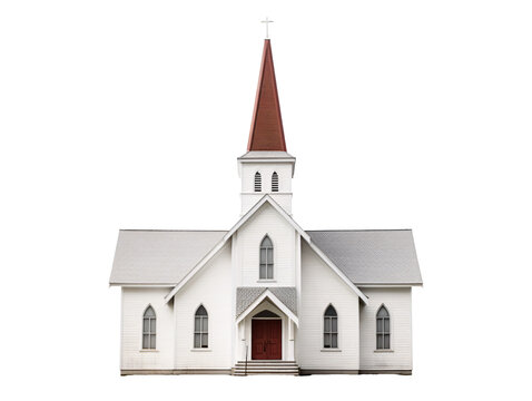 a white church with a red steeple