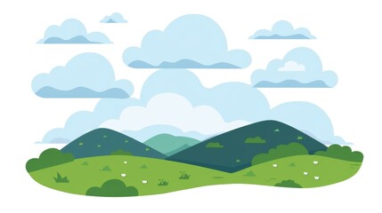 Flat Illustration of Landscape with Clouds on White Background Generative AI