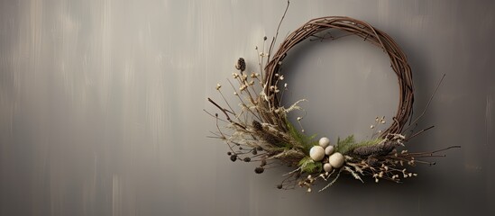 An art installation of liquid drops, eyelashes, twig branches, and flower petals creating a body jewelry wreath with moisture and water dripping on the wall