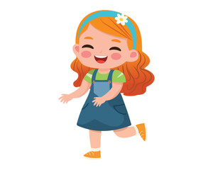 Happy cartoon girl isolated on white background. Cute character in vector illustration