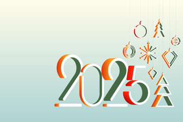 happy new year 2025 greeting banner, background, web, card, wallpaper, layout, template. Christmas tree toys ornament	