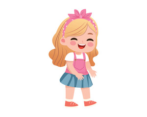 Happy cartoon girl isolated on white background. Cute character in vector illustration