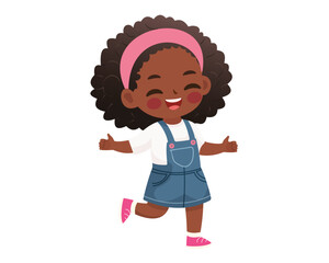 Happy African American Girl on white background. Cute character in vector illustration