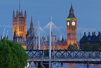Westminster Palace, Hungerford Bridge, Big Ben, London, England, Großbritannien