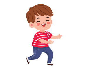 Happy cartoon boy isolated on white background. Cute character in vector illustration