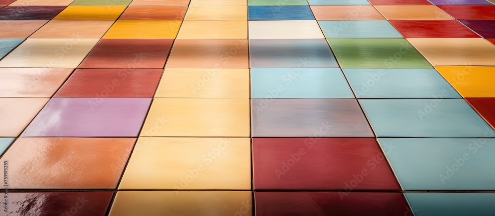 Aufkleber a closeup of a vibrant hardwood floor with a symmetrical pattern of magenta, tints and shades, creat