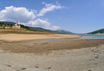 A panoramic view of Mavrovo Lake, artificially built in 1950. In recent years, due to lower...