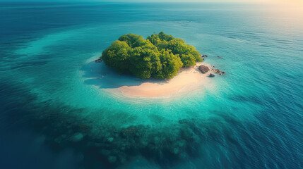 Aerial view of Cousine island.Seychelles - obrazy, fototapety, plakaty