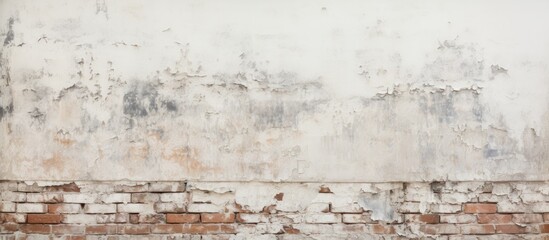 Obraz premium Texture of an aging white brick wall with damaged plaster and mold.