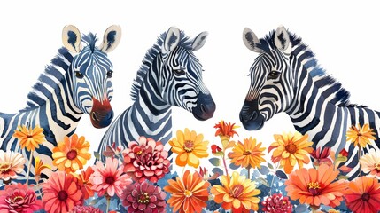 Vibrant Zebras Zigzagging Through Colorful Zinnias - Children's Book Illustration Generative AI