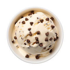 Bowl of vanilla ice cream ball with chocolate chips isolated on transparent or white background, png