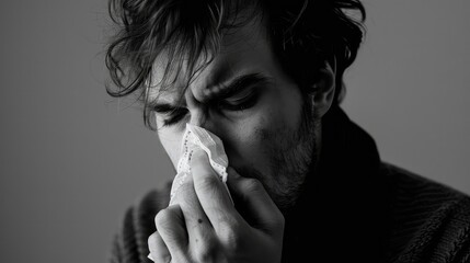 Man Practicing Good Hygiene by Covering His Nose and Mouth While Sneezing