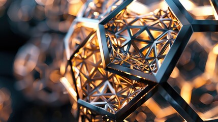 Close-Up of a 3D Hexecontahedron with Intricate Polygonal Faces - obrazy, fototapety, plakaty