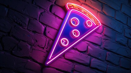 Classic Pizza Slice Icon Illuminated in a Vibrant Neon Sign