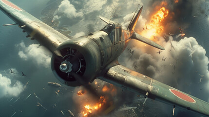 World war ii fighter plane battle in dogfight in the sky