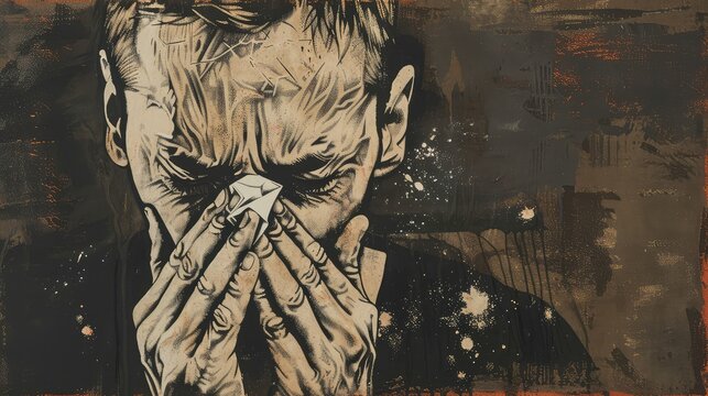 Man Practicing Good Hygiene by Covering His Nose and Mouth While Sneezing