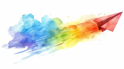 Vibrant Rainbow Paper Airplane Soaring through the Sky - Children's Book Illustration Generative AI