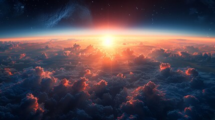 Sky stratosphere at sunset, taken from a plane. - obrazy, fototapety, plakaty